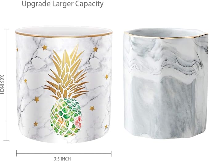 WAVEYU Cute Aesthetic Pencil Holder for Desk, Pineapple Pen Cup Holder, Pretty Office Accessories for Girls Women, Ceramic Organizers, Makeup Brush Holder for Home, Green Pineapple