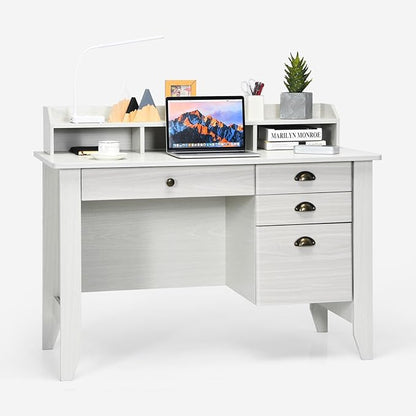 Safeplus 48" Computer Desk with 4 Storage Drawers and Hutch Wood Executive Table for PC Laptop