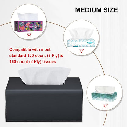 KINGFOM Tissue Box Cover, PU Leather Rectangular Tissue Box Holder with Magnetic Bottom Cover for Facial Tissues/Napkins, Office & Living Room Decor Box (Black)