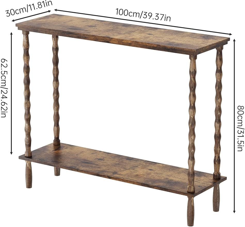 NiHome Wood Console Table with Carved Solid Wood Legs, 39.4"x11.8"x31.5" Matte Fingerprint-Resistant Finish, 2-Tier Narrow Table for Entryway, Hallway, Living Room, Foyer, Easy Tool-Free Assembly
