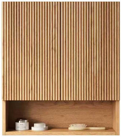26" Wall-Mounted Striped Bathroom Cabinet, with Doors, Shelf and Open Storage Compartment Over The Toilet Storage Cabinet for Bathroom, Kitchen, Laundry Room, Natural Wood