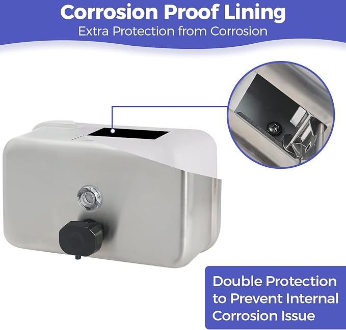 Stardrix Heavy Duty Stainless Steel Wall Mount Soap Dispenser, 1100ml/37oz, with Corrosion Proof Lining and Anti-Leak Pump for Commercial & Home Bathroom Kitchen (Horizontal)