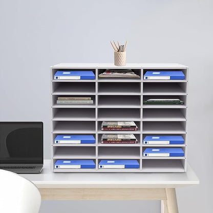 Mail Sorter Organizer, 24 Compartments Mailbox for Classroom, Desktop File Organizer with Adjustable Shelves, for Office Home Classroom, White