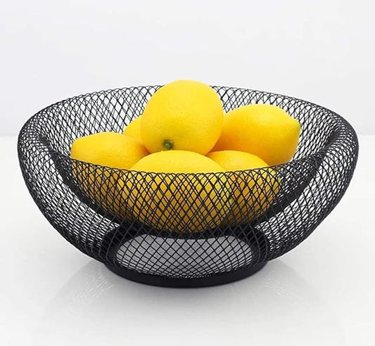 HYOATREA Mesh Fruit Bowl Decorative Fruit Basket Metal Candy Dish Holder Stand for Kitchen Counter Dining Room Table Office, 10 Inch (Black)