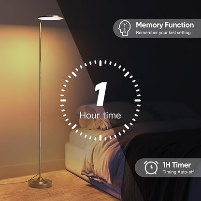 36W LED Floor Lamp, Super Bright Standing Lamp, Modern Stepless Dimmable Torchiere Tall Lamp with Remote Control, 350°Rotating Head Reading Floor Lamp for Living Room, Bedroom, Office