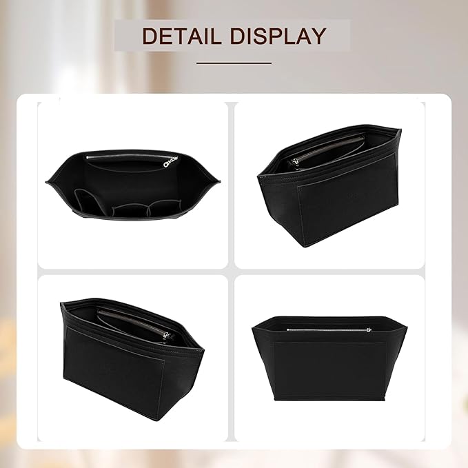 Doxo Felt Purse Organizer Insert Compatible with Longchamp Lepliage Large and More, Felt Bag Liner Keeps Tote Handbags Shaped & Neat (Black,Large)