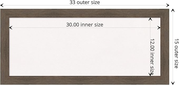 Amanti Art White Cork Board for Wall, 15x33 Vision Board with Brown Wood Frame, Medium Corkboard Office Decor for Home Organization, Rustic Farmhouse Corkboard Pinboard to display items for home