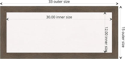 Amanti Art White Cork Board for Wall, 15x33 Vision Board with Brown Wood Frame, Medium Corkboard Office Decor for Home Organization, Rustic Farmhouse Corkboard Pinboard to display items for home