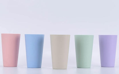 Wheat Straw Unbreakable Cup | 20 oz Reusable Water Drinking Glasses Sets of 5 | Lightweight Tumbler for Kitchen Outdoor | Dishwasher Safe, BPA Free and Eco friendly (20 oz, 5 Color_A)