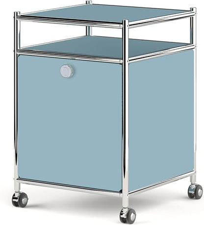 Simplink Elegant Matte Storage Cart with 22.8" Height - Perfect Side Table, Night Stand - Large Capacity with Flap Door, Detachable Wheels - Ideal for Home, Office, Bedroom, Kitchen (Blue)