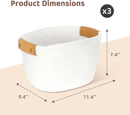 OOOK Storage Basket Set, 3 Pack Baskets for Shelves, White Storage Baskets for Organizing Toys, 11.4"Lx9.4"Wx7.4"H