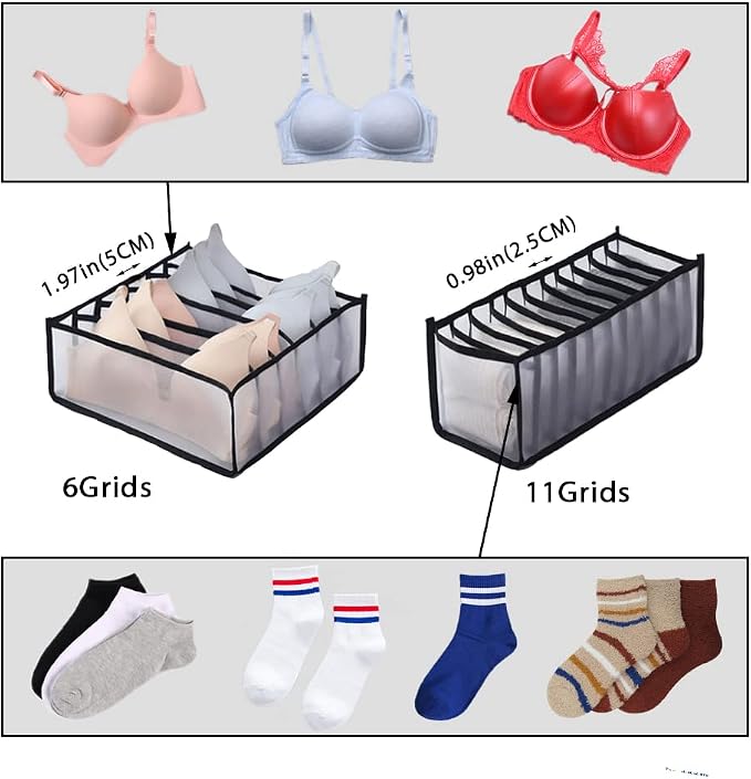 Pack of 3 Wardrobe Clothes Organizer, Foldable Sock Bra Organizer Drawer Divider, Washable Closet Cabinet Storage Boxes for Bra Socks