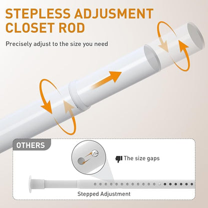 White Adjustable Closet Rod 18-63 Inches, Heavy Duty Metal Clothes Hanging Rod, Rust-Proof Non-Slip Wardrobe Bar for Closet, Laundry Room, RV