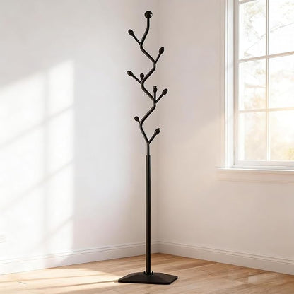 Tree-shaped coat rack stand,Metal coat tree with 8 Hooks and sturdy cast iron base,Heavy Duty coat rack freestanding coat hanger stand for Clothes Hats Scarfs Purses (black)