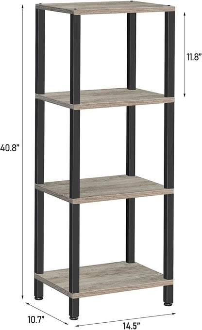 TUTOTAK Bookshelf, 4-Tier Tall Book Shelf, Narrow Bookcase for Small Space, DIY Stackable Bookshelf, for Living Room, Office, Study, Entryway, Industrial, Greige and Black BS01BG004