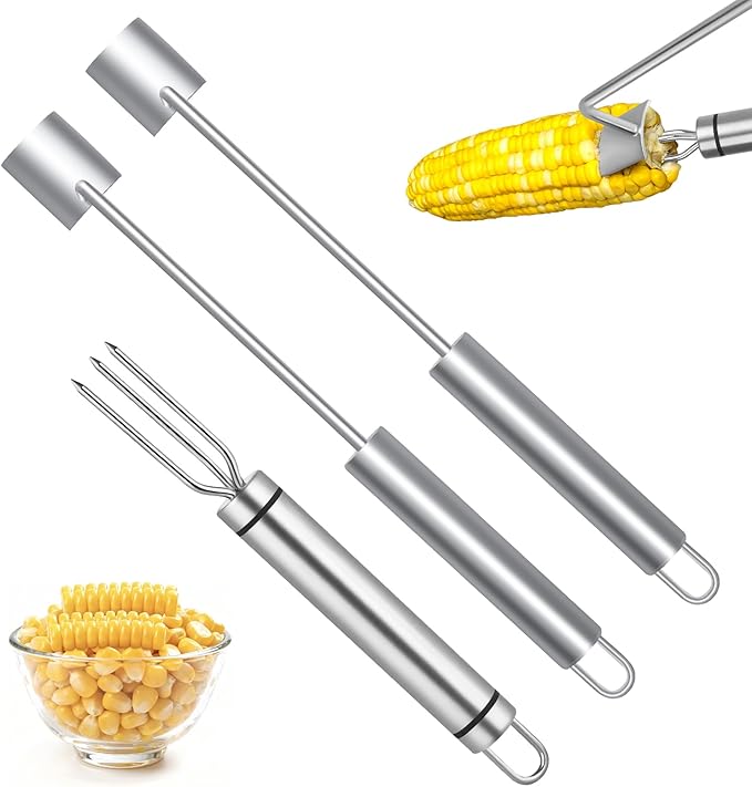 Professional Corn Peeler for Corn on the Cob, 2-Pack Stainless Steel Corn Stripper Tool with Long Handle & Safety Guard, Efficient Corn Kernel Remover for Kitchen, Wedding Favors, Party Supplies (2)