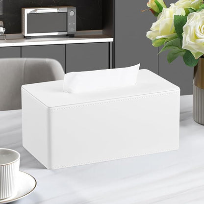 MEIBOOCH PU Leather Tissue Box Cover for 120(3-Ply)/ 160(2-Ply) Count Box of Tissues, Rectangle Tissue Box Holder for Bathroom Bedroom Living Room Office (Cream-White)