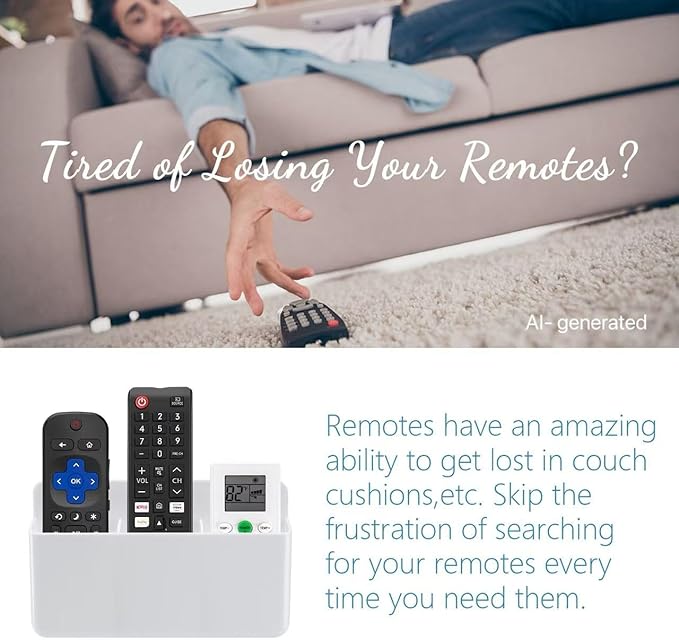 3 Slot Adjustable Remote Control Holder Wall Mount, TV Remote Box Hollow Bottom Slot Easy Phone Charging, Self Adhesive Remote Holder,Wall Pen Holder Storage Accessories for Home Office School (White)