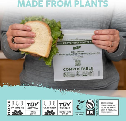 Matter Compostable Sandwich Bags for Food Storage, Eco-Friendly, Resealable, 200 Count
