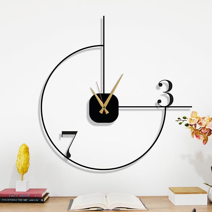 Dekory Minimalist Large Wall Clock 28-Inch – Black Metal, Silent Non-Ticking Quartz, Sleek Contemporary Design for Living Room, Dining Room, Office