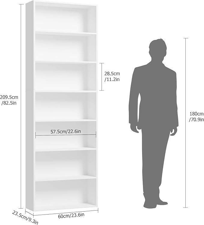 FACBOTALL 82" Tall Bookshelf, 7-Tier Open Shelves Bookcase, Freestanding Display Storage Shelves, Tall Bookcase Home Decor Furniture for Home Office, Living Room, Bedroom, White | Bookcase, Tall Bookcase, Home Decor Furniture, Home Office, Living Room