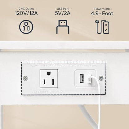 HOOBRO 2-Tier Printer Stand with Charging Station, Under Desk Printer Table, Printer Cart with Storage Shelves, Shelf for Small Spaces, for Home Office, White WT38UPS01
