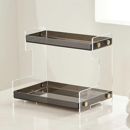 Bathroom Organizer Countertop, 2-Tier Acrylic Bathroom Counter Organizer Makeup Organizer for Vanity Spice Rack Organizer, Brown