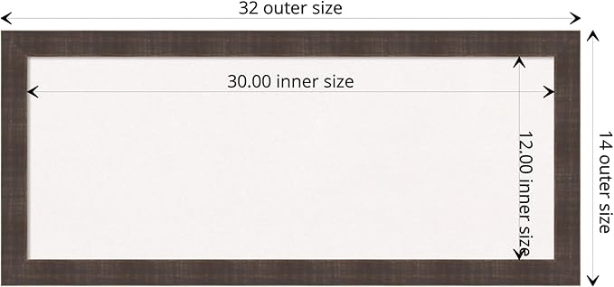 Amanti Art White Cork Board for Wall, 14x32 Vision Board with Brown Wood Frame, Medium Corkboard Office Decor for Home Organization, Rustic Farmhouse Corkboard Pinboard to display items for home