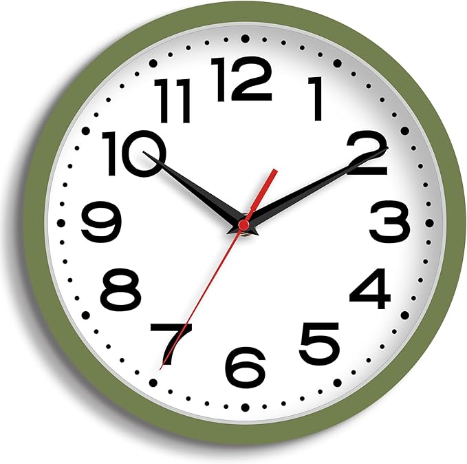 Roymnie Wall Clock Silent Non-Ticking Modern Clock Battery Operated 8 Inch Small Classic Analog Decorative for Kitchen, Bathroom, Office, Bedroom, Home(Green)