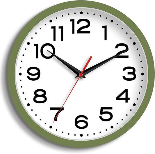 Roymnie Wall Clock Silent Non-Ticking Modern Clock Battery Operated 8 Inch Small Classic Analog Decorative for Kitchen, Bathroom, Office, Bedroom, Home(Green)
