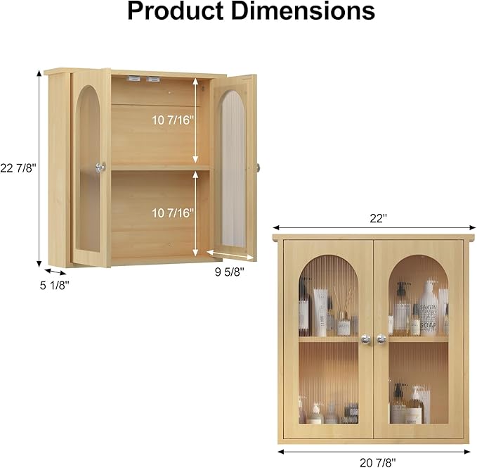 Bathroom Wall Cabinet,Medicine Cabinets Wall Mounted with Arched,Bathroom Medicine Cabinet Over Toilet,Surface Mount Medicine Cabinet for Laundry Room,Kitchen,Storage Cabinet 22x23