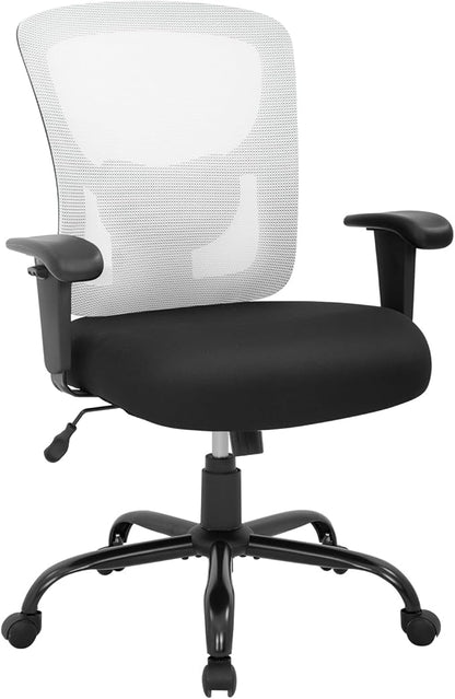 BestOffice Big & Tall Office Chair, 400 lb Capacity Mesh Desk Seating with Lumbar Support, Wide Seat, Adjustable Arms, Rolling Swivel High-Back Ergonomic Executive Task Model for Home Office, White