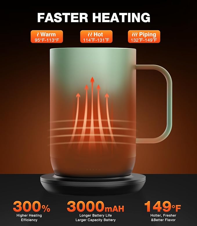 Kepwam Self-Heating Coffee Mug T1, 16oz Rechargeable Heated Coffee Mug, Smart Coffee Warmer Mug with App-Controlled,Advanced Temperature-Controlled Heating Coffee Gifts for Women Men Coffee Lover