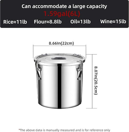 stainless steel food storage containers with lids lock clips airtight container large airtight for rice flour sugar grain coffee bean storage containers Kitchen jar (1.59gal/6L)