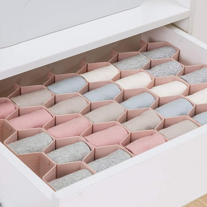 Poeland Drawer Divider Organizer Adjustable DIY Grid Honeycomb Drawer Divider for Underwear Belt Scarf Socks Pink