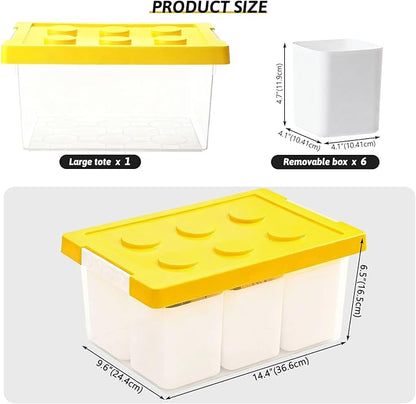 loobuu Plastic Storage Bins with Lids, Art Craft Supply Organizer Box with Brush Pot, Multipurpose Stackable Storage Containers for Organizing Tool, Craft, Crayon,Sewing(Yellow)