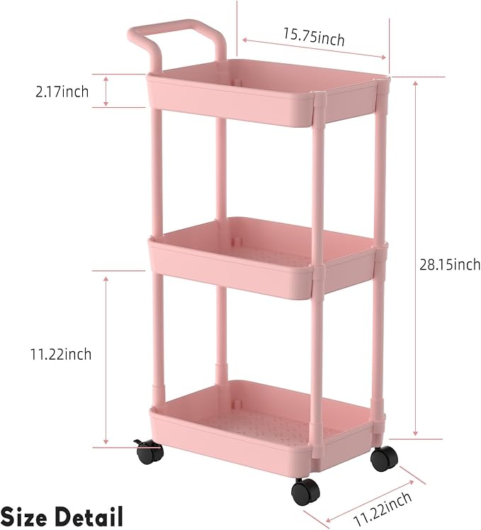 Volnamal Diaper Caddy - Plastic Diaper Organizer for Nursery Essentials, Baby Organizers and Storage, Movable Cart for Changing Table & Crib, Baby Registry Search, Pink