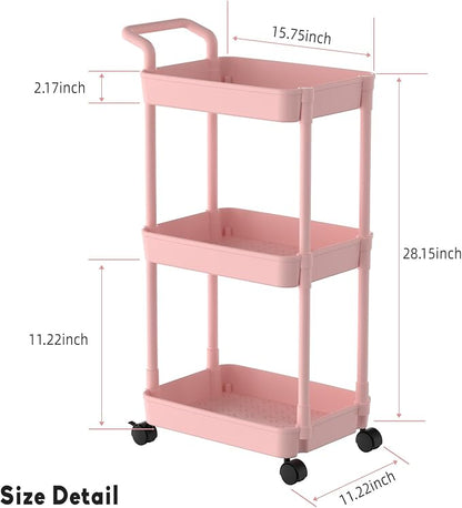Volnamal Diaper Caddy - Plastic Diaper Organizer for Nursery Essentials, Baby Organizers and Storage, Movable Cart for Changing Table & Crib, Baby Registry Search, Pink