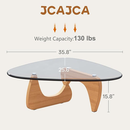 Coffee Table for Living Room Mid Century Modern Center Small Table with Glass Top and Wood, Original Transparent(36 Inch)