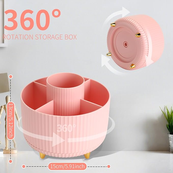 Camelmother Pen Holder For Desk With 5 Slots 360°Rotating Pencil Holder Makeup Organiezr Teacher Supplies Office decor (pink)