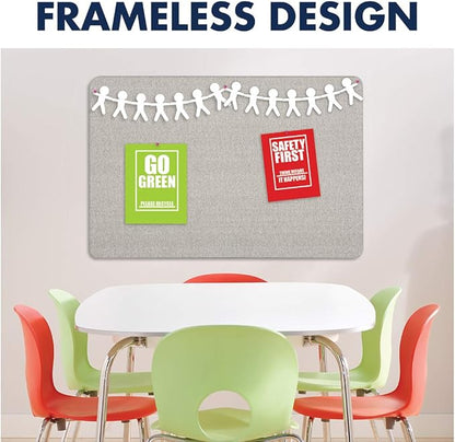 Quartet Bulletin Board for Walls, Fabric, 3' x 2', Frameless Pin Board, Fiberboard, Display Board, Oval Office, Home Office Decor or Home School Organization Board, Vertical/Horizontal, Gray (7683G)