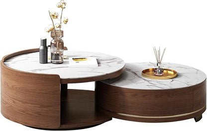 Lartis Nesting Coffee Table with Drawer Round Coffee Table Sintered Stone Coffee Table