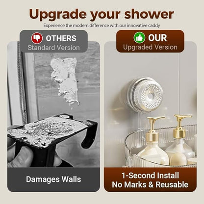 No-Drill Bathroom Suction Storage Box, 2026 New Large Capacity Bathroom Organizer, Powerful Suction Wall Mounted Organizer for Home, Removable Hanging Shower Shelf (Transparent)