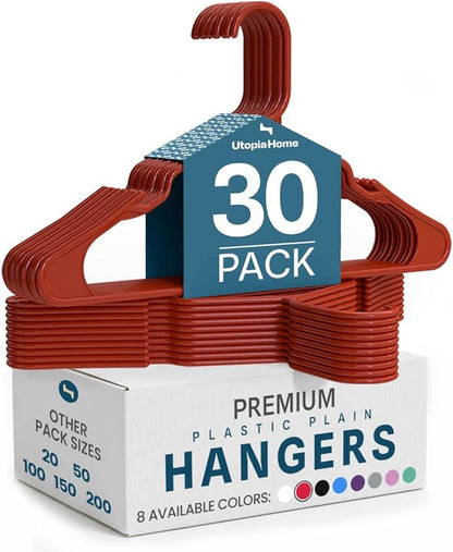 Utopia Home - Plastic Hangers 30 Pack - Space Saving Clothes Hanger - Durable and Strong Closet Organizers and Storage Makes It Ideal Stocking Stuffers or Apartment or Dorm Room Essentials (Red)