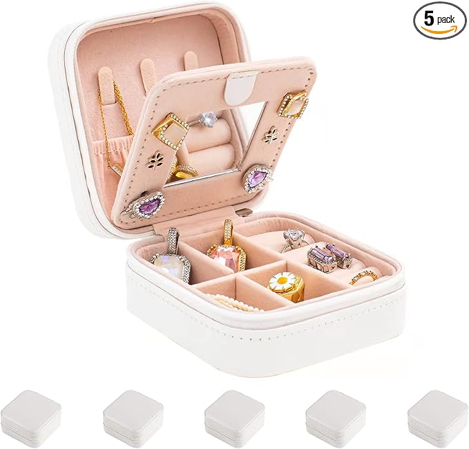KElofoN Travel jewelry case Travel jewelry box Travel Jewelry Organizer Small Jewelry Organizer Box for Girls Women with Mirror (White-5)