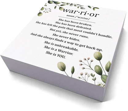 HEYBIG Cancer Motivational Decor Sign, Gifts Breast Cancer Gifts For Mom Warrior Survivor Friend Strength Gifts, Desk Sign Wooden Sign 5.1 X 5.1 Inch