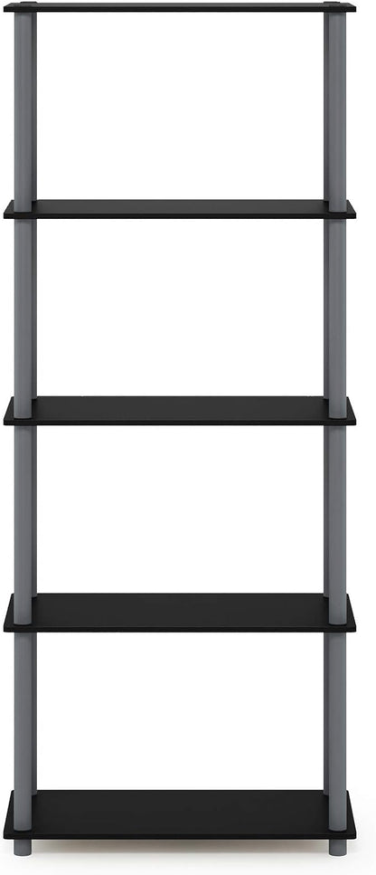 Furinno TURN-N-TUBE Storage Shelves, 5-Tier Book Shelf, Corner Shelf, Toolless Open Shelves, for Organization and Storage, Living Room, Garage, Home Office, Black