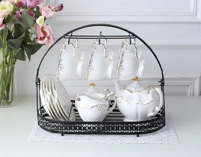 Coffee Cup Holder Stand - Wrought Iron Mug Rack and Dishes Organizer - Drainer Storage Drying Rack for Counter, Cabinet, Table, Kitchen, Restaurant, Office (Black B)