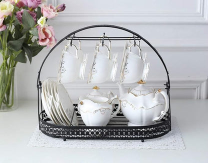 Coffee Cup Holder Stand - Wrought Iron Mug Rack and Dishes Organizer - Drainer Storage Drying Rack for Counter, Cabinet, Table, Kitchen, Restaurant, Office (Black B)