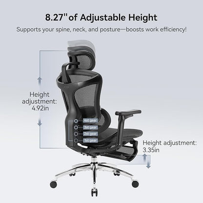 SIHOO Doro C300 Ergonomic Office Chair with Footrest, Ultra Soft 3D Armrests, Dynamic Lumbar Support for Home Office Chair, Adjustable Backrest Desk Chair, Swivel Big and Tall Computer Chair (Black)